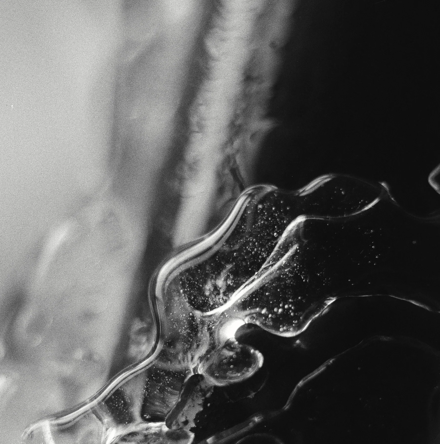 A close view of light curving through textured glass